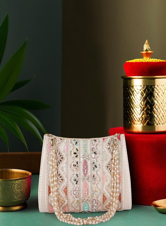 PLANX Velvet Silk Stylish Embroidery Unique Design Trendy Traditional Wedding Party Handheld Potli for Women - Image 2